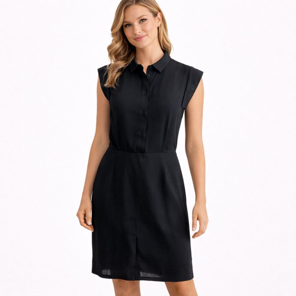 & Other Stories Cap Sleeve Semi Sheer Lightweight Dress Black S